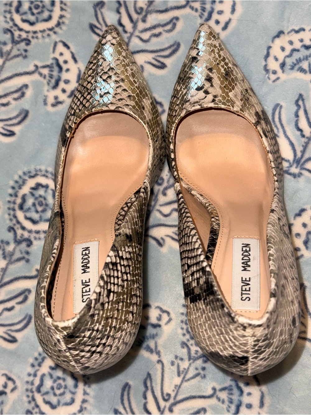Steve Madden Snake-Print Pointed-Toe Pumps in Beige and Black